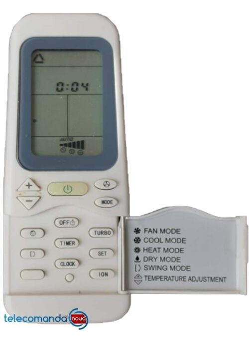 Telecomanda aer conditionat PLATINIUM pe care o comercializam este diferita fata de cea din poza. Se ofera o telecomanda care nu are nevoie de setari suplimentare  complicate, functioneaza cu 2 baterii R 3 ( AAA) . Telecomanda inlocuieste originalul. Va rugam sa verificati compatibilitatea cu cea originala de aer conditionat.