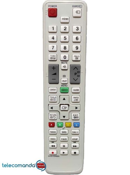 Telecomanda Samsung AA59-00466A nu are nevoie de nici o setare suplimentara. Avand aceeasi configurare ca  originala . Telecomanda Samsung BN59-00864A functioneaza la modelele de mai jos : CM REMOTES TV 90 27 64 85 , HEMSAT TV SAMSUNG-UE 19 ES 4005 , HUAYU- TV RM - L 800 , RM - L 888 ,RM - L 898 , SM-15 ,SM-18 ,SM -19 , PANASONIC- TV TH-42PV60EIDVD] , SAMSUNG- 2032 MW ,2033 HD ,2033 SN ,2230 HD ,2333 HD ,28 D 400 , 32 D 400 ,32 EH 530 ,320 MX ,320 MXN ,320 TSN - 2 ,36 D 400 , 37 D 400 ,40 c 750 ,40 D 400 ,400 MX ,400 MX - 2 , 400 MX c 750 ,400 MXN ,42 D 400 , 43T1 -2 ,46 D 400 ,47 D 400 ,50 D 400 , 52 D 400 ,55 D 400 ,60 D 400 , Telecomanda Samsung AA59-00466A SAMSUNG-62 D 400 ,933 HD ,AA 59-00413 A ,AA 59 - 00431 A , AA 59 - 00432 A ,AA 59 - 00433 A ,AA 59-00434 A ,AA 59 - 00441 A , AA 59 - 00445 A ,AA 59 - 00449A ,AA 59 - 00465 A ,AA 59-00466 A , AA 59 - 00478 A ,AA 59 - 00483 A ,AA 59 - 00484 A , AA 59 - 00489 A ,AA 59 - 00494 A ,AA 59-00496 A , AA 59 - 00499 A ,AA 59 - 00507 A ,AA 59 - 00508 A , AA 59 - 00509 A ,AA 59-00510 A ,AA 59 - 00543 A , AA 59 - 00582 A ,AA 59 - 00602 A ,AA 59 - 00603 A , AA 59 - 00605 A , AA 59-00617 A ,AA 59 - 00629 A ,AA 59 - 00649 A ,AA 59 - 00741 A , AA 59 - 00805/A ,AA 59 - 00823 A ,AA 81 - 00243 A ,AA59 - 00629 A , Telecomanda Samsung AA59-00466A SAMSUNG-AK 64 - 01601 A(TV) ,AKB 73615307 ,B 1930 HD ,B 2030 HD , B 2230 HD ,B 2330 HD ,B 2430 HD ,BN 53 - 00861 A ,BN 53 - 00959 A , BN 53 - 01039 A ,BN 58 - 06964A - XO,BN 59-00510 A , BN 59 - 00673 A ,BN 59-00676A-2 ,BN 59 - 006763 A , BN 59-00678 A ,BN 59 - 00678 B ,BN 59 - 00681 A ,BN 59 - 00685 A , BN 59 - 00685 B ,BN 59 - 00687 A ,BN 59 - 00690 A , BN 59 - 00691 A ,BN 59 - 00695 A ,BN 59 - 00700 A , BN 59 - 00702 A ,BN 59 - 00721 A , BN 59 - 00802 A , BN 59 - 00849 A ,BN 59 - 00850 A ,BN 59 - 00852 A ,BN 59 - 00853 A , BN 59 - 00854 A ,BN 59 - 00855 A ,BN 59-00856 A ,BN 59-00857 A ,BN 59 - 00860 A , BN 59 - 00861 A ,BN 59 - 00862 A ,BN 59 - 00863 A ,BN 59 - 00863 B , SAMSUNG BN 59- 00864 A ,BN 59 - 00865 A ,BN 59 - 00865 B ,BN 59 - 00874 A , BN 59 - 00885 A ,BN 59 - 00886 A ,BN 59 - 00888 A ,BN 59 - 00899 A , BN 59 - 00901 A ,BN 59 - 00910 A ,BN 59-00936 A ,BN 59-00937 A , BN 59-00938 A ,BN 59 - 00939 A ,BN 59 - 00940 A ,BN 59 - 00941 A , BN 59 - 00942 A ,BN 59 - 00943 A ,BN 59 - 00959 A ,BN 59 - 00960 A , BN 59 - 00961 A ,BN 59 - 00963 A - 2 ,BN 59 - 00964 A ,BN 59 - 00965 A , BN 59 - 00973 A ,BN 59-01003 A ,BN 59-01005 A ,BN 59-0101 A BN 59-01012 A ,BN 59-01014 A ,BN 59 - 00857 ,BN 59 - 00859 A , BN 59 - 00859 A Telecomanda Samsung AA59-00466A SAMSUNG-BN 59 - 00860 A ,BN 59 - 00861 A ,BN 59 - 00862 A , BN 59 - 00863 A ,BN 59 - 00863 B ,BN 59-00864 A , BN 59 - 00865 A ,BN 59 - 00865 B ,BN 59 - 00874 A , BN 59 - 00885 A ,BN 59 - 00886 A ,BN 59 - 00888 A , BN 59 - 00899 A ,BN 59 - 00901 A ,BN 59 - 00910 A , BN 59-00936 A ,BN 59-00937 A , BN 59-00938 A , BN 59 - 00939 A ,BN 59 - 00940 A ,BN 59 - 00941 A , BN 59 - 00942 A ,BN 59 - 00943 A ,BN 59 - 00959 A , BN 59 - 00960 A ,BN 59 - 00961 A ,BN 59 - 00963 A - 2 , BN 59 - 00964 A ,BN 59 - 00965 A ,BN 59 - 00973 A , BN 59-01003 A ,BN 59-01005 A ,BN 59 - 0101 A ,BN 59-01012 A , BN 59-01014 A ,BN 59-01015 A SAMSUNG BN 59- 01036 A, BN 59-01037 A ,BN 59-01039 A, BN 59 - 01040 A,BN 59 - 01052 A,BN 59 - 01054 A, BN 59-01069 A,BN 59-01078 A,BN 59-01079 A BN 59-01081 ABN 59 - 01084 A,BN 59-01086 A BN 59-01092 A ,BN 59-01110 A , BN 59-01175 C ,BN 59-01199 G  ,BN 59-01247 A , BN 59-01268 D ,BN 59- 01303 A , BN 59 - 862 A ,BN 63 - 02383 A ,BN 63 - 02590 H , BN 68 - 01176 A ,BN 68-02388 A ,BN 68 - 02590 H , BN 68 00514 K 12 ,BN59-01305A ,FX 2490 HDLED , GTC 6620 ,HG22EA470UWXXH , HG 40 EA 790 MS ,HW - F 750 ,HW - F 751 ,L26R7 ,L26R8 , L 32 D 400 E 1 WXXC ,L 650 - P 680 - P650 - TM 960 SAMSUNG LA19A 650A 1/XXC(1A VERS.) ,LA19A 650A 1/XXE(1A VERS.) , LA19A656A1 D/XRU(1A VERS.) ,LA19A656A1 D/XXC(1A VERS.) , LA 19 A 656 A 1 D/XXH(1A VERS.) ,LA19A656A1 D/XXU(1A VERS.) , LA 19 A 660 A 1(1A VERS.) ,LA19B450C4H ,LA19B450C4W , LA 19 B 450 H ,LA19B451 C4H ,LA19B541 C4WXXC , LA19B 650 T6W ,LA19C450E1 W ,LA 19 C 451 E2W , LA 19 C 453 ,LA22A336JD(1A VERS.) ,LA 22 A 346(1A VERS.) , LA 22 A 451 C 1/XBT(2A VERS.) ,LA22A 451 C 1/XRU(1A VERS.) , LA 22 A 451 C 1/XUA(1A VERS.) ,LA22A 451 C 1/XXC(1A VERS.) , LA22A454C1(1AVERS.) ,LA22A455C1 C/XXE(1A VERS.) , LA22A455C1 D/XXC(1A VERS.) ,LA 22 A455C1 D/XXH(1A VERS.) , LA 22 A455C1 D/XXU(1A VERS.) ,LA 22 A 455(1A VERS.) , LA22A456C2 D/XXC(1A VERS.) ,LA22A 457C1 C/XXE(1A VERS.) , LA22A 457C1 D/XXC(1A VERS.) ,LA 22 A 457C1 D/XXH(1A VERS.) , LA 22 A 457C1 D/XXU(1A VERS.) ,LA22A 650A 1/XBT(1A VERS.) , LA 22 A 650 A 1/XUA(1A VERS.) ,LA 22 A 650 A 1/XXC(1A VERS.) , LA 22 A 650 A 1/XXHClA VERS.) , Functioneaza cu 2 baterii R3