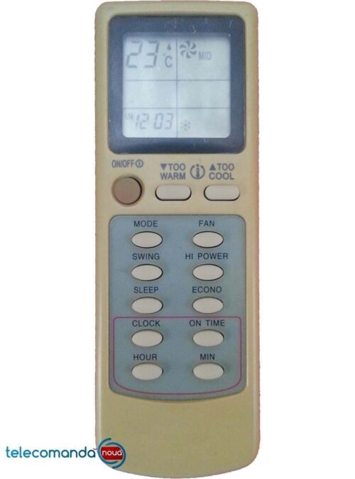 Telecomanda aer conditionat KIYK pe care o comercializam este diferita fata de cea din poza. Se ofera o telecomanda care nu are nevoie de setari suplimentare  complicate, functioneaza cu 2 baterii R 3 ( AAA) . Telecomanda inlocuieste originalul. Va rugam sa verificati compatibilitatea cu cea originala de aer conditionat.