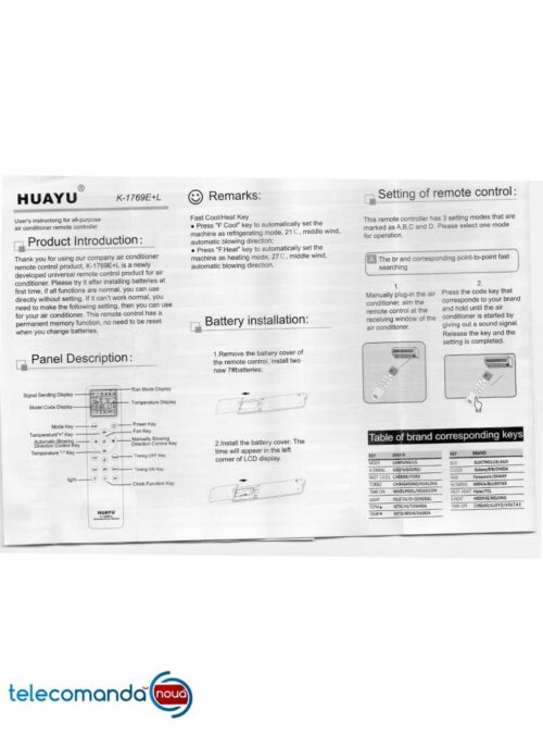 Telecomanda universala aer conditionat Huayu k-1769e prospect 4