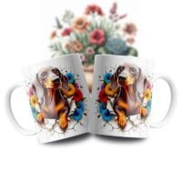 Cană albă personalizată cu Dachshund
