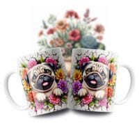 Cană albă personalizată Pug