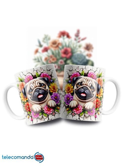 Cană albă personalizată Pug