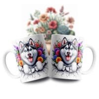 Cană albă personalizată Siberian Husky