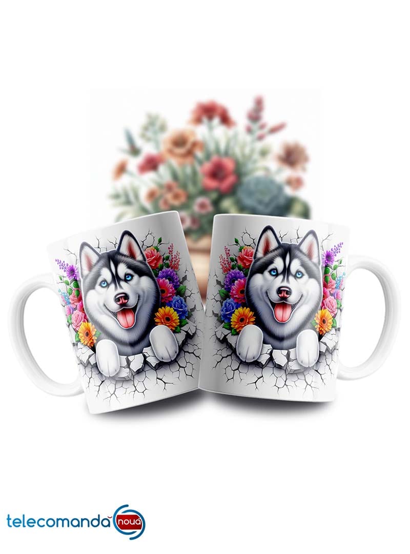Cană albă personalizată Siberian Husky